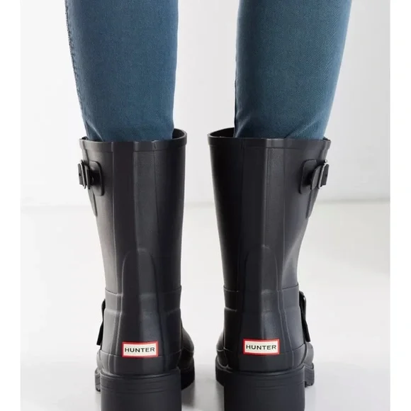 Hunter Original Rubber Biker Rain Boots - Black Size 6 - Picture 6 of 16